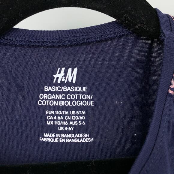 H&M Ruffle Sleeve A-Line Dress Girls 5T/6 Navy Pink Shell Print Organic Cotton - Picture 5 of 6